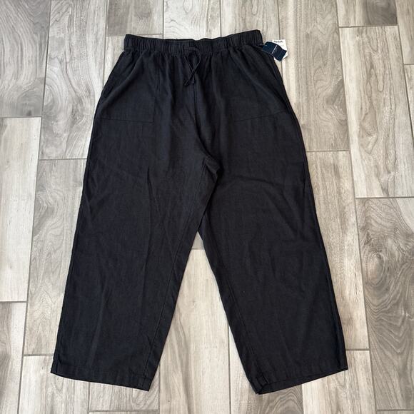 Lucky Brand Pants Linen Blend Wide Leg Size Large Drawstring Faded Black Pockets - Picture 1 of 8
